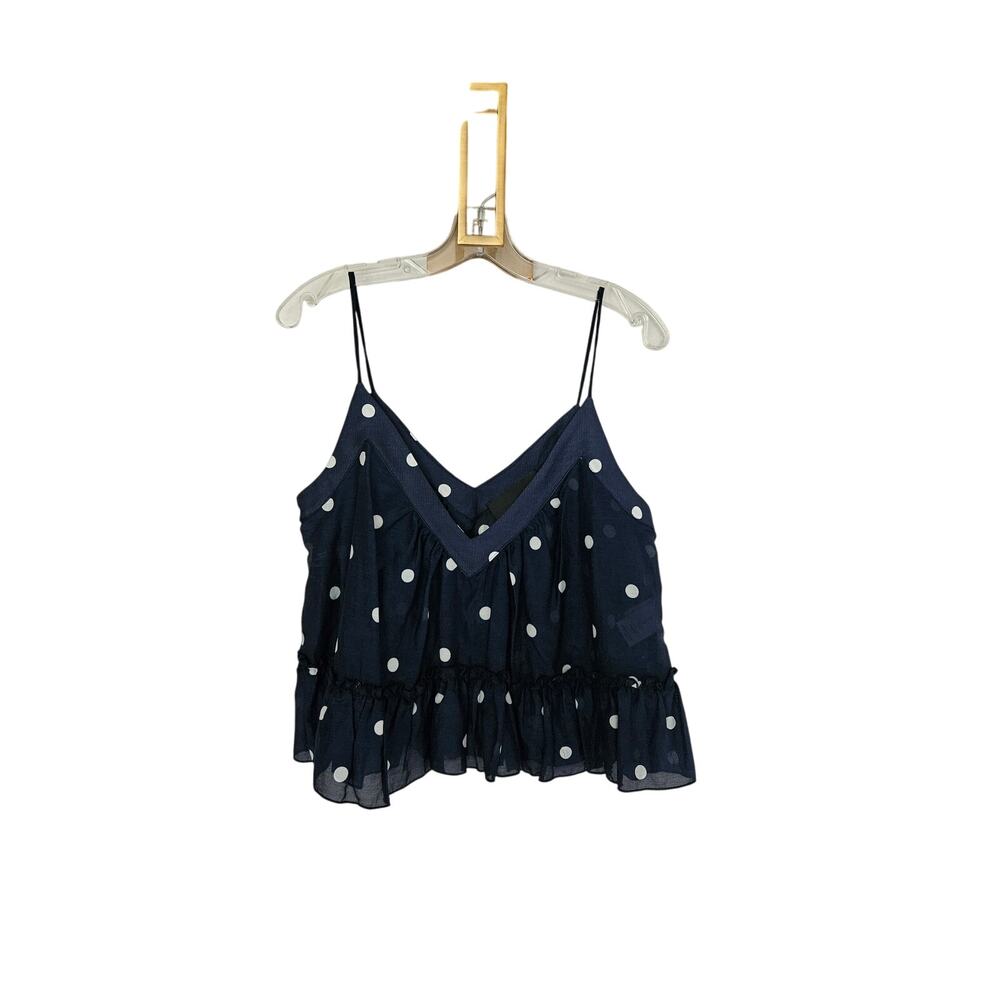 NICHOLAS Women's Navy White Polka Dot V-Neck Peplum Tank Top Blouse Size Small